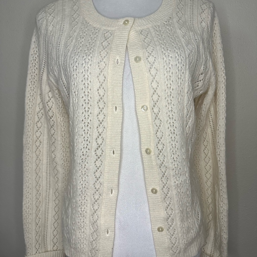 Pendleton Cream lambswool and angora delicate knit Women's Cardigan Sweater